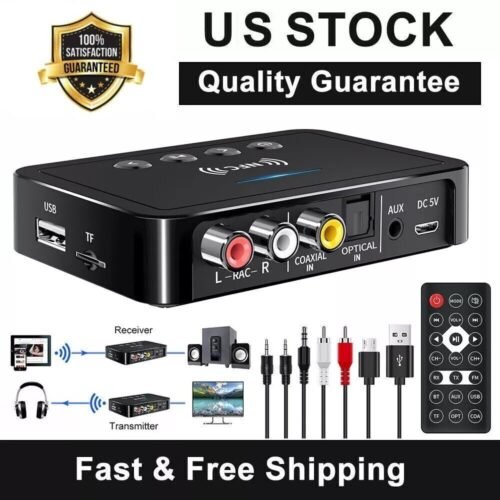 Bluetooth 5.0 NFC Transmitter Receiver 3.5mm AUX To 2 RCA Wireless Audio Adapter