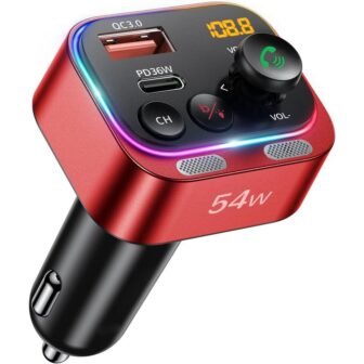 Bluetooth 5.4 FM Transmitter Car Adapter 54W PD 36-Watt &18-Watt Dual Mics...