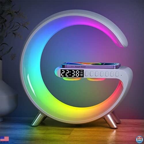 Bluetooth Speaker Lamp with Wireless Charger, RGB Night Light & Alarm Clock