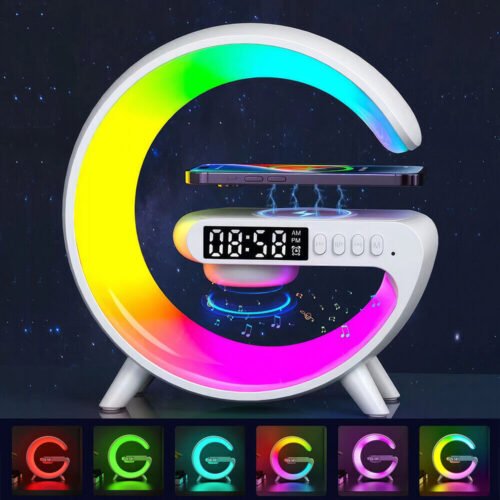 Bluetooth Speaker LED Night Light Wireless Phone Charger Alarm Clock Decor Gift