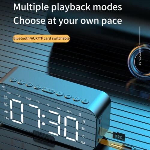 Bluetooth Speaker Wireless FM Radio/Desktop Alarm Clock/TF Stereo Deep Bass