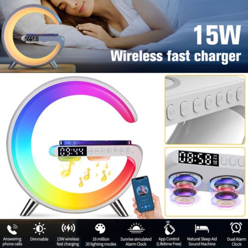 Bluetooth Speaker Wireless Phone Charger Wake-up Light Alarm Clock RGB Light APP