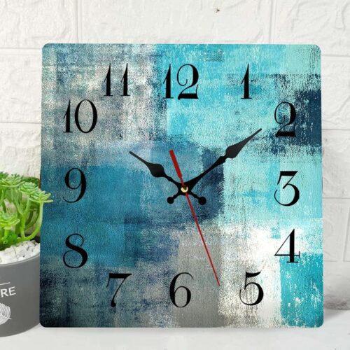 Blue & White Coastal Square Silent Wooden Wall Clock Battery Operated Home Decor