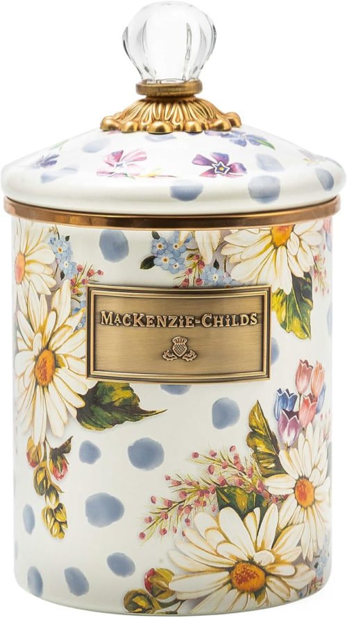 Blue Wildflower Enamel Canister (Medium) - Decorative Kitchen Storage Tin