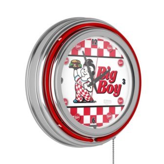 Bob's Big Boy Red Checkered Lighted Analog Neon Clock