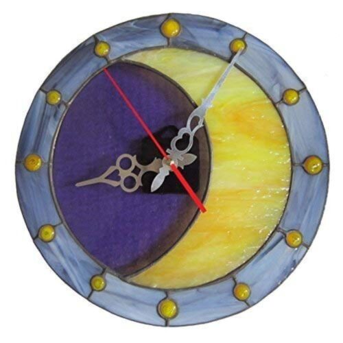 Boho Crescent Moon Wall Clock 12 Stained Glass Celestial Decor Bohemian Art