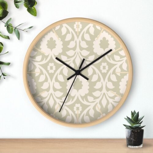 Boho Tan Damask Wall clock- Wooden Wall Clock- Wall Decor