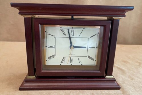 Bombay Company Rotating Mantel Clock with Picture Frame Wood Vintage shelf table