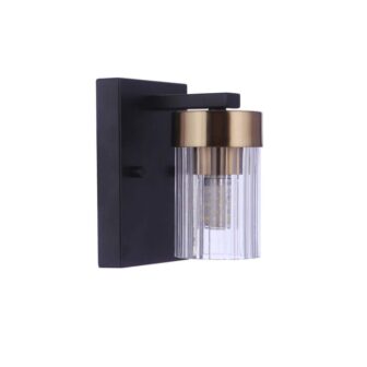 Bond Street 1 Light Flat Black/Satin Brass Finish Wall Sconce with Clear Ribbed