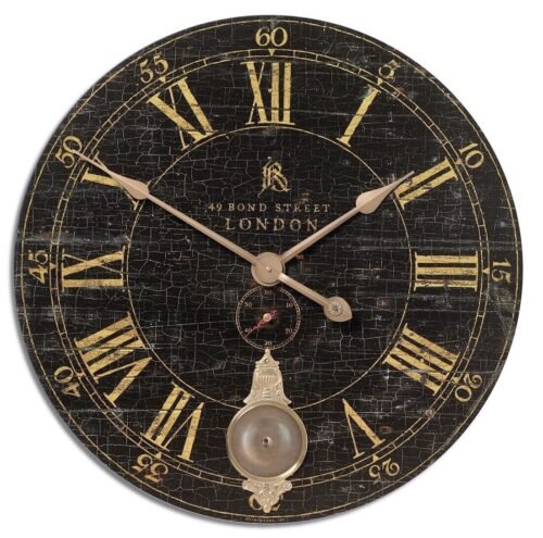 Bond Street Wall Clock Pendulum Crackled Finish Brass 30In ~ Uttermost 06030