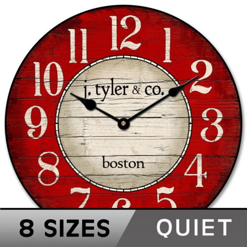 Boston Harbor Red Cllock, Whisper Quiet, wall clock, Comes in 8 sizes