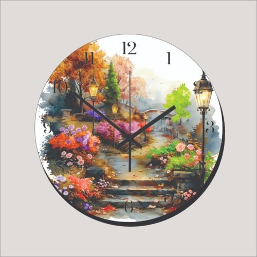 Botanical Gardens Flower Floral SideWalk Art Wall Hanging Wall Clock Time Piece