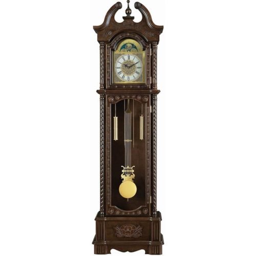 Bowery Hill Solid Wood Traditional Grandfather Clock in Golden Brown