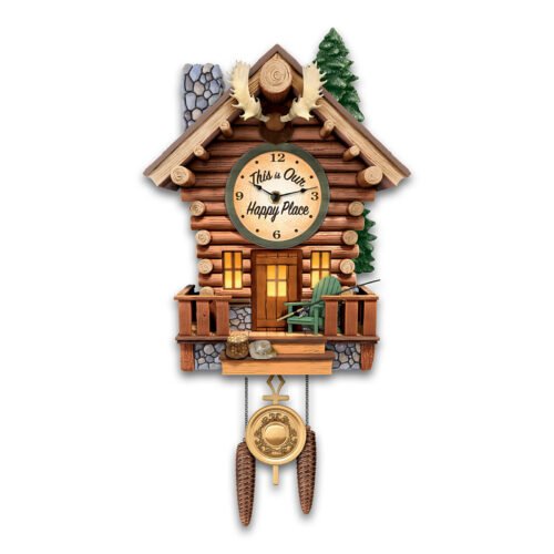 Bradford Exchange Log Cabin Illuminated Wilderness Sounds Wall Clock 17.5-inches