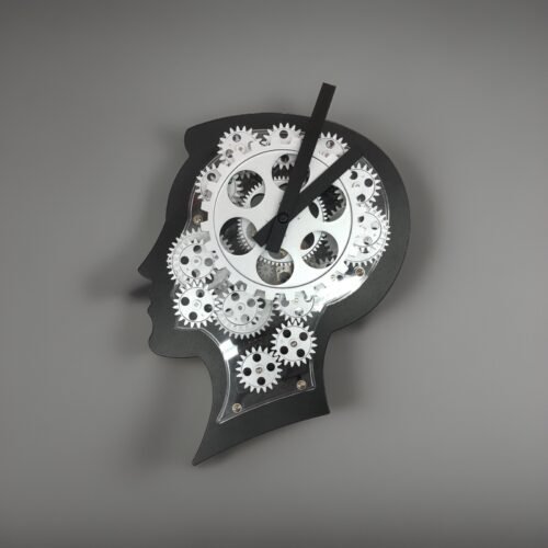 Brain Gear Modern Gears Wall Clock Head Silhouette 12” Functional Art 3D