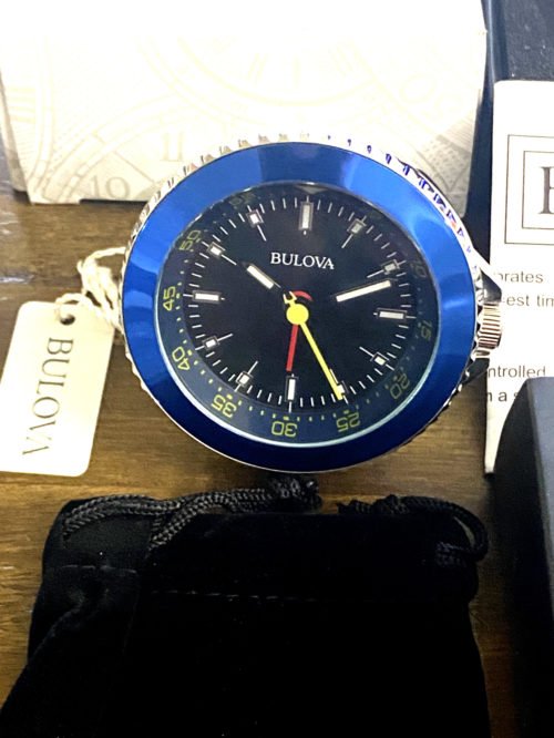 BRAND NEW Bulova Travel Standing Alarm Clock - Blue - Original Box - B6126