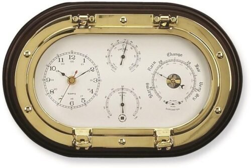 Brass and Wood Clock and Weather Station