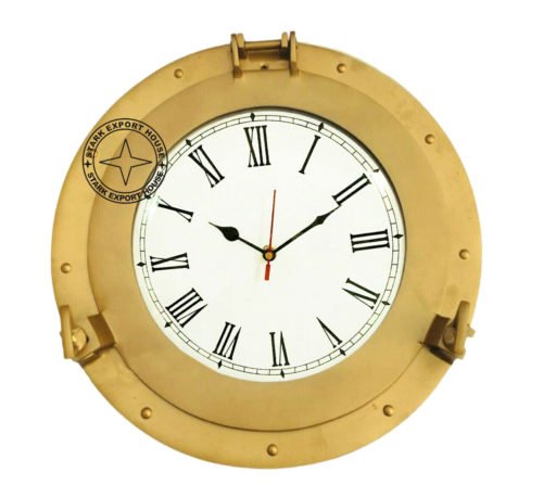 Brass Clock Marine Ship Porthole Antique Brass Wall Decor Clock 12" Inch