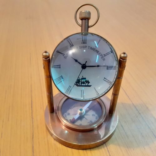 Brass Desk Clock Marine Compass Table top Decorative