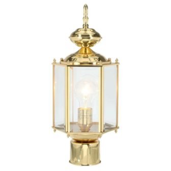 BrassGUARD Lantern Collection 1-Light Polished Brass Clear Beveled Glass Traditional Outdoor Post...
