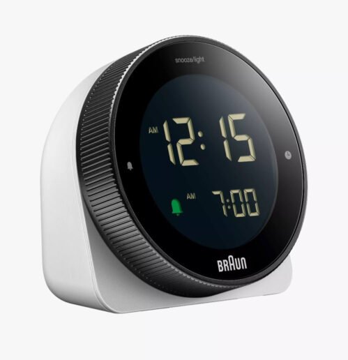Braun BC24W White Black Square Quartz Digital Alarm Clock