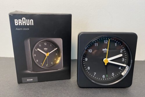 Braun BN-BC03B Black Dial Square Quartz Analog Alarm Clock in Box