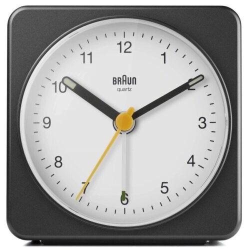 Braun BN-BC03BW Black White Dial Square Quartz Alarm Classic Large Travel Clock