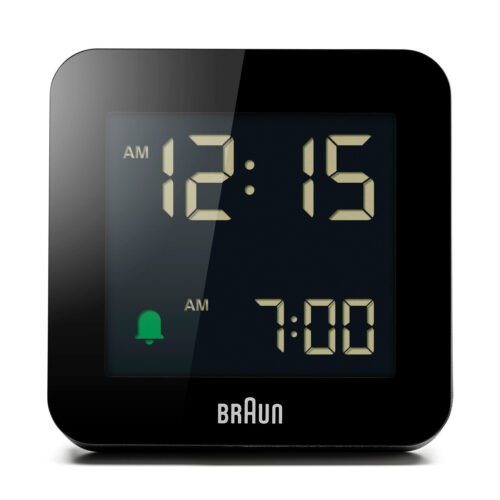 Braun BN-BC09B Black Digital LCD Travel Quartz Alarm Clock Square 2.9"