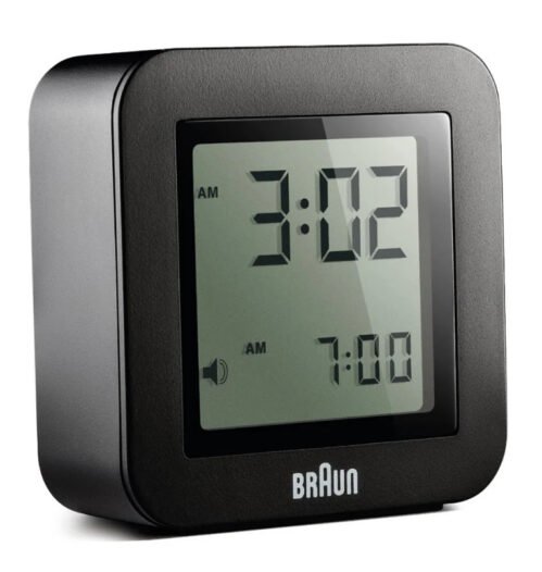 Braun BN-C018BK Black Digital LCD Travel Quartz Alarm Clock Square 2.25"