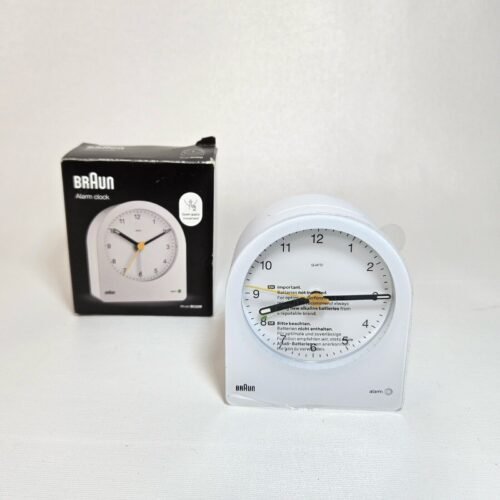 BRAUN Classic Analog Alarm Clock BC22W White Quiet Quartz Beep Alarm