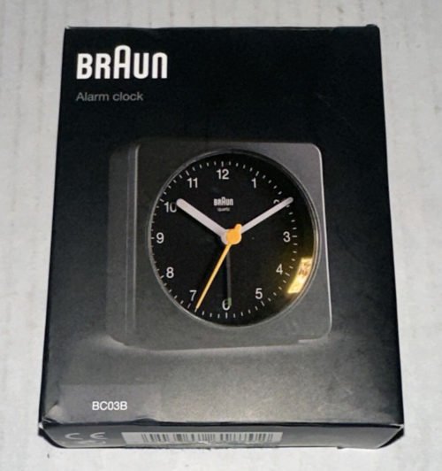 Braun Classic Analogue Alarm Clock w/ Snooze and Light Quiet Quartz Black BC03B