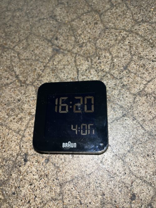 Braun LCD Quartz Travel Alarm Clock Model BNC008GY 58mm X 58mm Germany Made