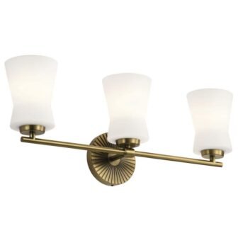 Brianne 24.5 in. 3 Light Brushed Natural Brass Mid Century Modern Bathroom Vanity Light