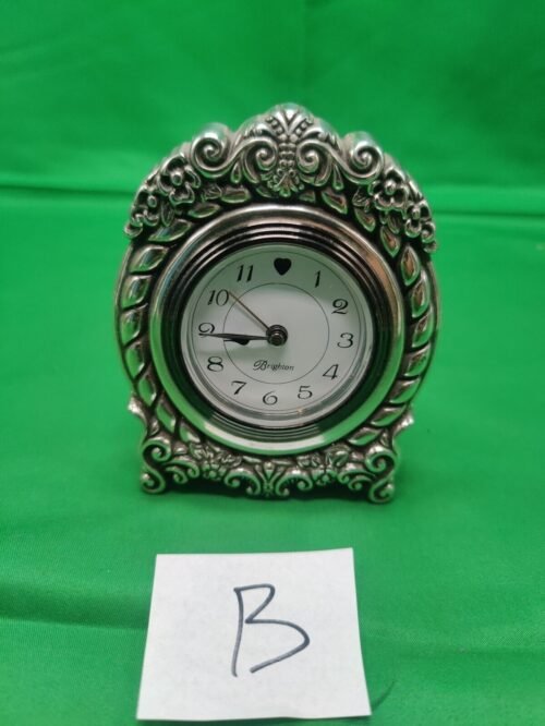 Brighton Desk Clock Silver Heart Filigree Floral Rope Design Vintage