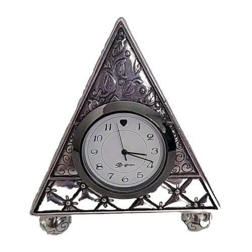 Brighton Silver Triangle Table Desk Top Quartz Clock~Beautiful! HK010