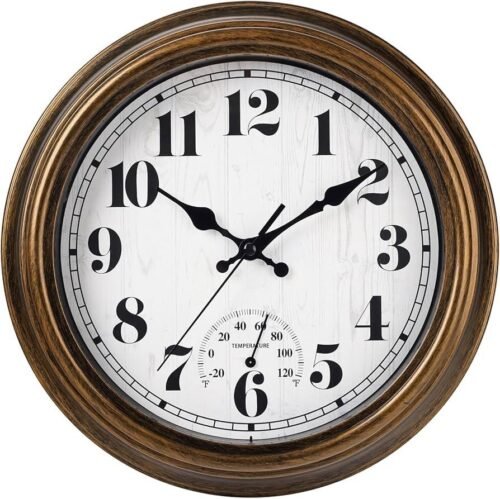 (Blue ) 45MinST 12 Inch Indoor/Outdoor Retro Round Waterproof Wall Clock