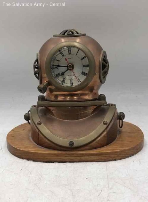 Bronze Brass Decorative Collectible Divers Helmet Analog Quartz Ship's Clock