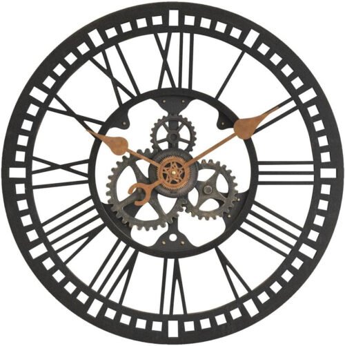 Bronze Roman Gear Wall Clock, Large Vintage Decor for Living Room, Home Office,