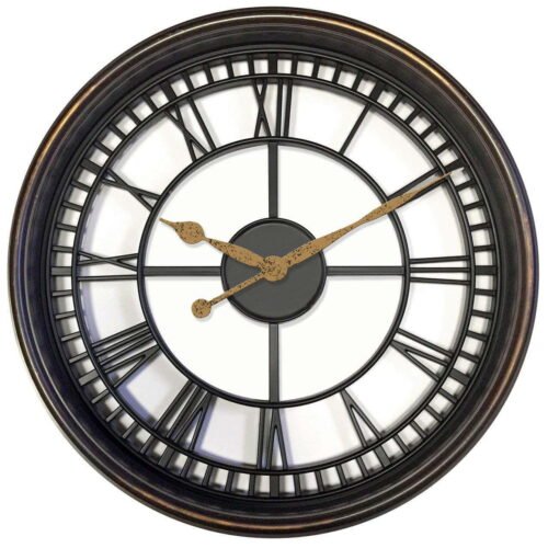 Bronze Vintage Style Large Round Roman Numeral Open Face Analog QA Wall Clock