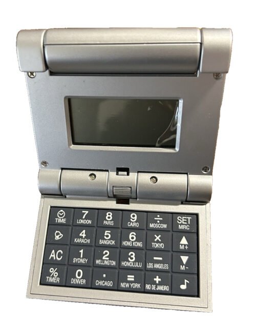 Brookstone Folding Travel Calculator With World Clock & Alarm Brand New