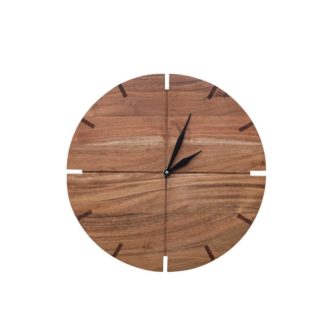 Brown Analog Acacia Wood Wall Clock image