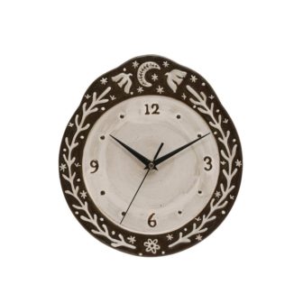 Brown and White Analog Stoneware Embossed with Night Sky Design Wall Clock image