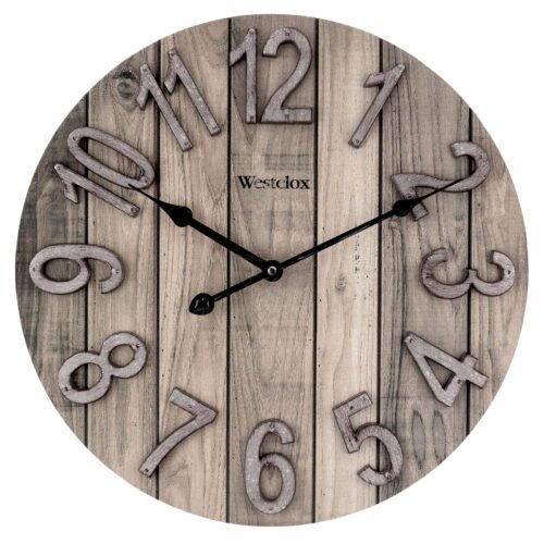 Brown Farmhouse Style Wood Grain Analog QA Wall Clock with Raised Numbers 15.5"