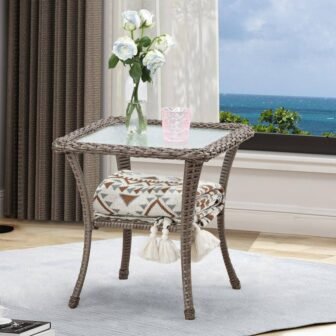 Brown Wicker Outdoor Patio Side Table Square Coffee Table