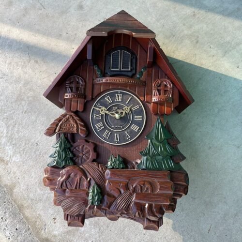 Brown Wooden Decorative Wall Hanging Cuckoo Clock With Parts Or Repairs