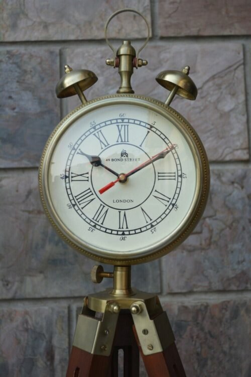 Brown Wood Grandfather Style Tripod Clock Vintage 2 Folding Antique Floor Stand
