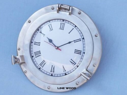 Brushed Nickel Deluxe Class Decorative Ship Porthole Clock