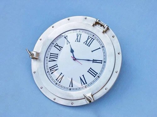 Brushed Nickel Deluxe Class Porthole Nautical Aluminum Wall Clock Home Decor