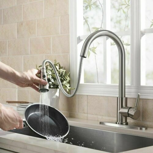 Brushed Nickel Kitchen Faucet Sink Mixer Faucet Pull Down Sprayer Single Handle