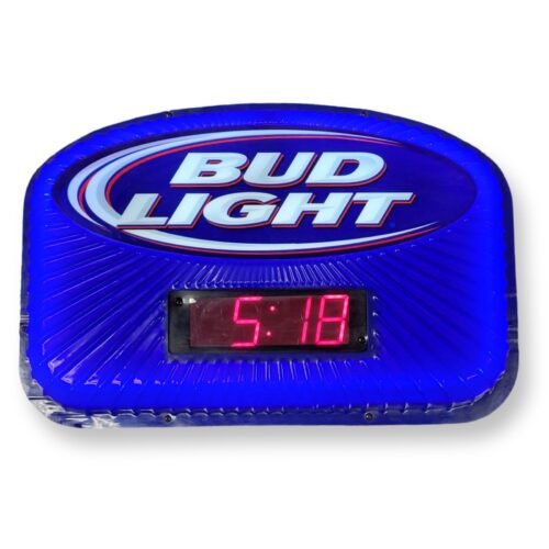 Bud Light Bar Sign w/ Digital Clock (Anheuser Busch, 2003) 18"x12" Neon Back-Lit
